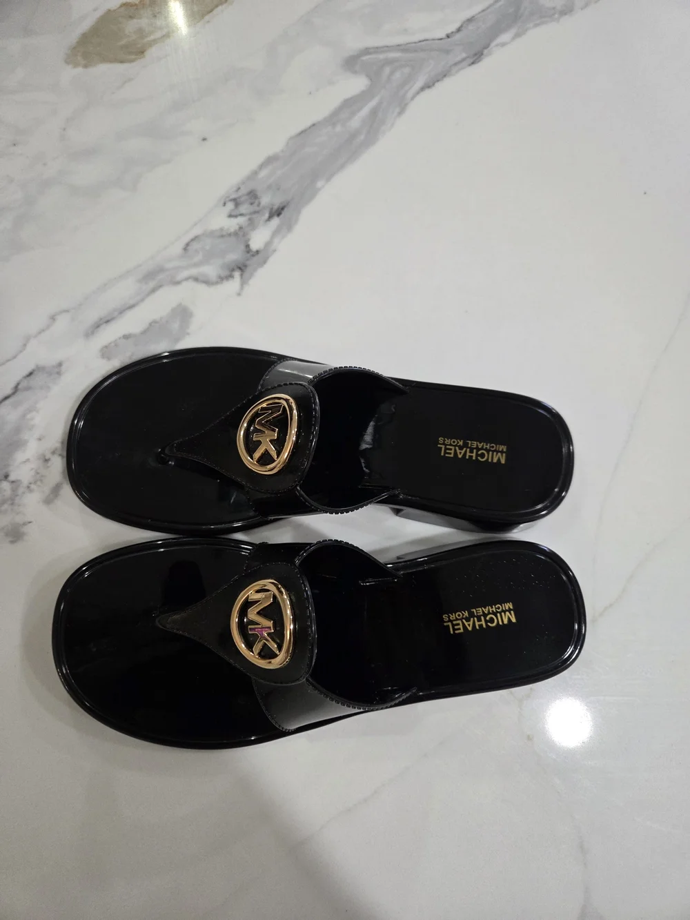 Michael Kors Black MK Logo Thong Sandals